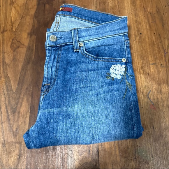 7 for all mankind floral embroidered skinny jeans size 26 - Picture 5 of 16
